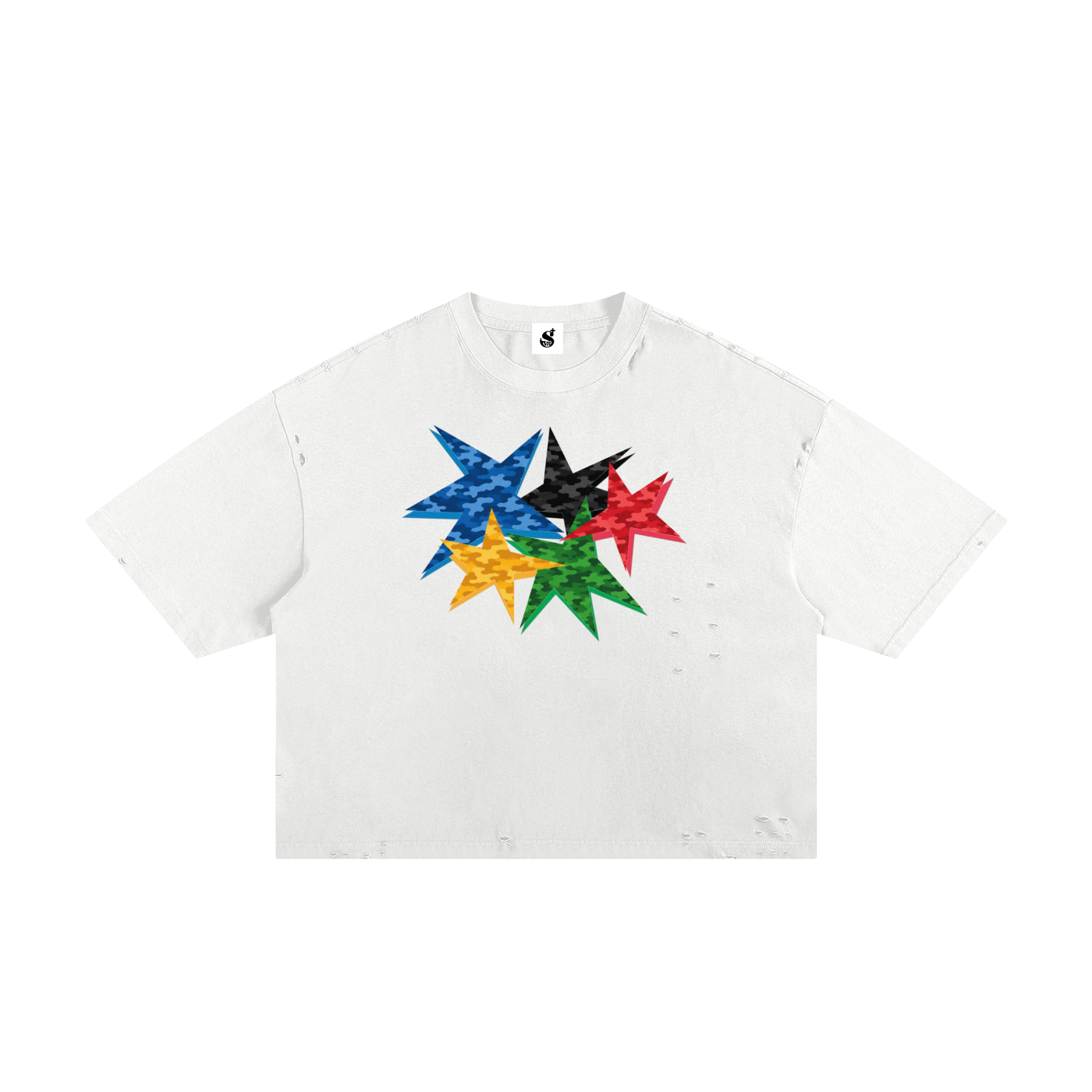 Frayed Camo Stars Boxy Tee