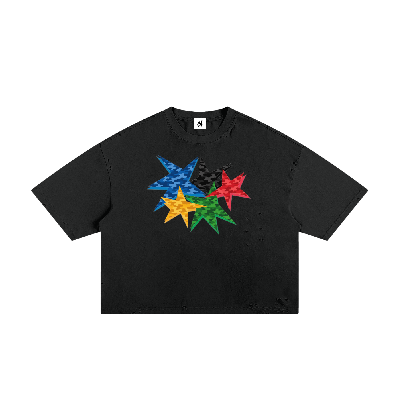 Frayed Camo Stars Boxy Tee